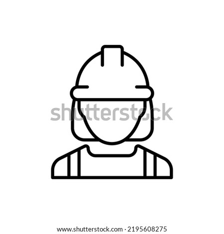 Female construction worker icon. Labor, builder, employee, hardhat concept. Simple outline style. Thin line vector design illustration isolated on white background. EPS 10.