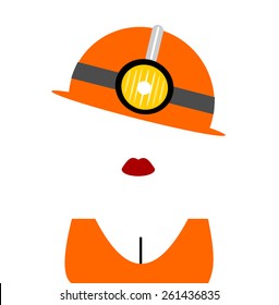 Female Construction Worker With Miner Helmet