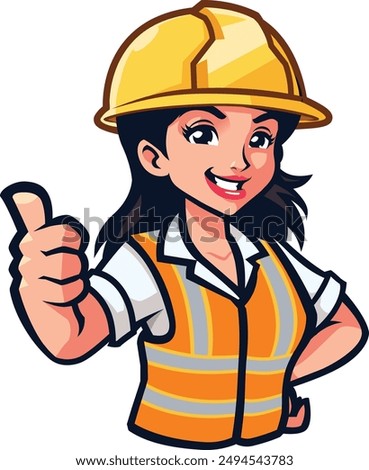 Female Construction Worker in Safety Gear and Hard Hat Isolated on a white background