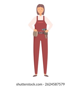 Female construction worker standing proudly, equipped with tools on her belt, ready to tackle any task