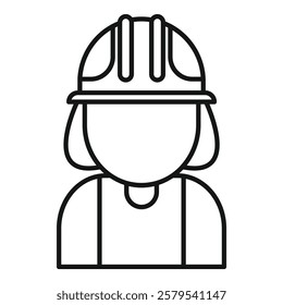 Female construction worker wearing a protective hard hat, depicted in a simple line icon style