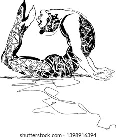 A female contortionist, vintage line drawing or engraving illustration