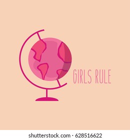 female control in the world. sweet & cute cartoon creative in a glass globe, world beauty & fashion. space for text - girls rule. humanity earth girls, woman day.