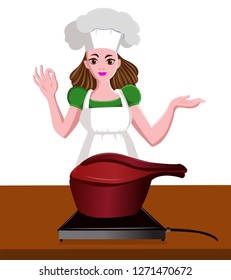 female cook with expression in uniform vector