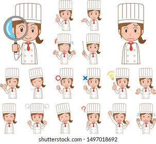 Female cook facial expressions and poses set illustration