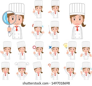 Female cook facial expressions and poses set illustration