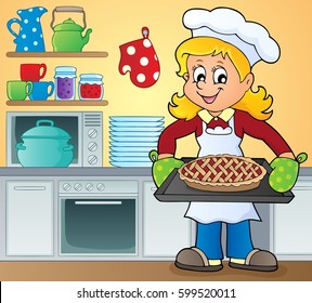 Female cook theme image 9 - eps10 vector illustration.