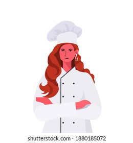 female cook in uniform beautiful woman chef cooking food industry concept professional restaurant kitchen worker portrait vector illustration