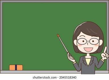 Female copy space illustration explained in front of the blackboard