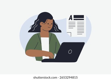 Female Copywriter Crafting Engaging Content on Laptop Vector