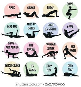 Female core training gym poses