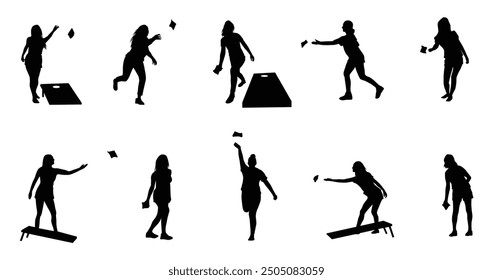 female cornhole player silhouette isolated