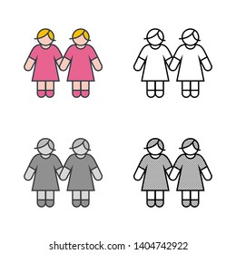 Female Couple Icon in Different Color and Style