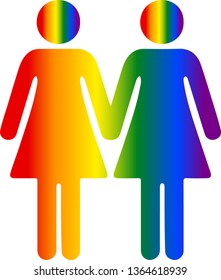 Female couple silhouette .Colorful people holding hands