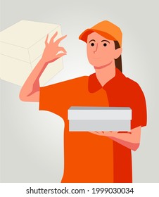 female courier flat design smiling 