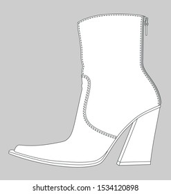 female cowboy ankle boot fashion flat sketch template