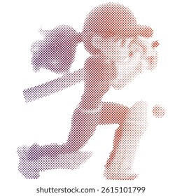 Female cricket athlete player hitting the ball in cartoon style dot vector