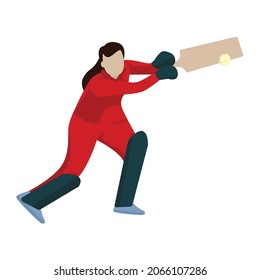 A female cricket athlete swing her beater to hit the ball. Sports illustrations.