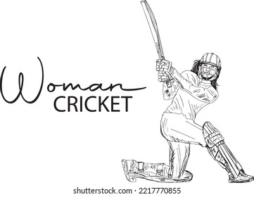 Female cricket player  woman cricketer logo  women's cricket vector illustration  Indian female batsman playing style shot  cricket sketch drawing
