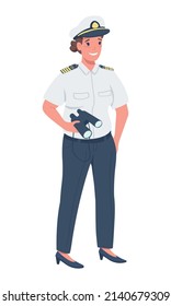 Female cruise ship captain semi flat color vector character. Full body person on white. Gender equality in workplace simple cartoon style illustration for web graphic design and animation - Shutterstock ID 2140679309