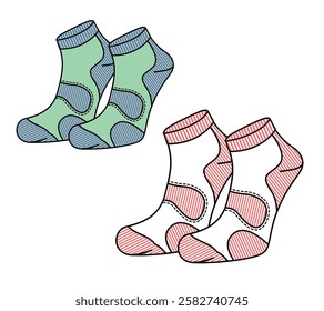 Female crushioned socks vector design technical illustration by adobe illustrator.