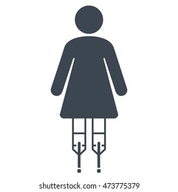 Female Crutches icon. Vector style is flat iconic symbol with rounded angles, smooth blue color, white background.