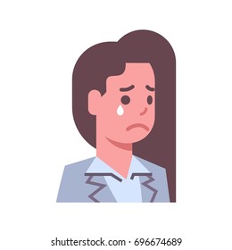 Female Crying Upset Emotion Icon Isolated Avatar Woman Facial Expression Concept Face Vector Illustration