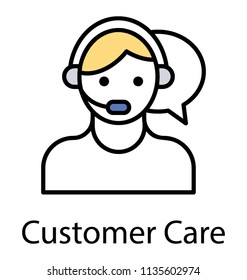 
A female customer representative avatar with microphone and a speech bubble in background 
