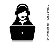 Female Customer Service Icon - Woman User Support With Laptop & Headphone Vector illustration