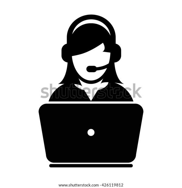 女性のカスタマーサービスアイコン 女性のユーザーサポート ノートパソコン付き のベクター画像素材 ロイヤリティフリー