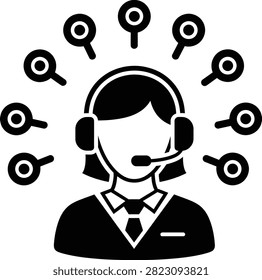 Female Customer Service Operator with Communication Network Icon