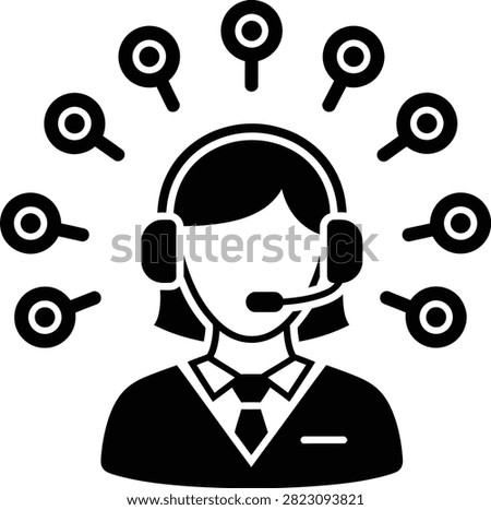 Female Customer Service Operator with Communication Network Icon