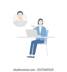 Female customer service operator. Elderly man consulting.