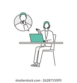 Female customer service operator. Elderly man consulting.