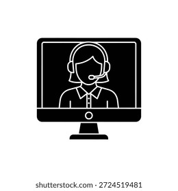 Female Customer Service Representative on Monitor Flat Icon