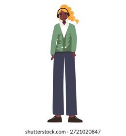 Eine Vertreterin des Kundendienstes steht vor dem Illustrator