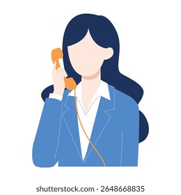 Representante de atendimento ao cliente feminino usando telefone fixo