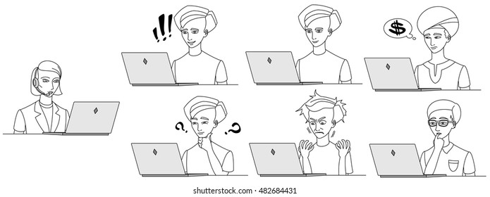 Female customer support operator with headset consulting users.