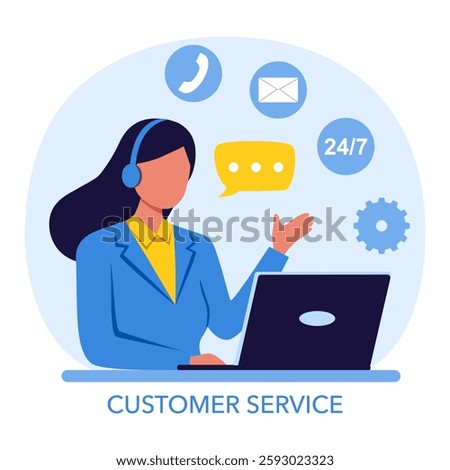 Female customer support, phone operator with headset working in call center. Support agent providing professional assistance to a customer concept.