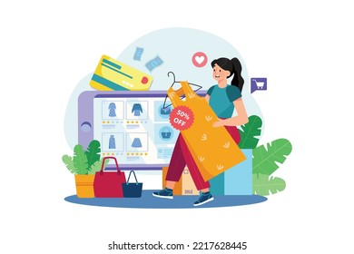 Female customers using digital gadgets for online shopping on sales.