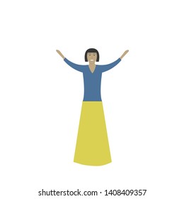 Female Cute girl character with hands up. Business woman Success concept Vector illustration