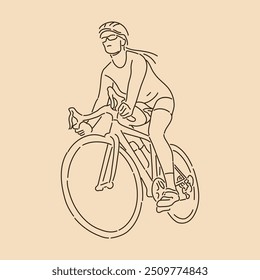 Ciclista Feminina. Desenho de arte. Ilustração do vetor do contorno do esboço