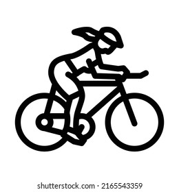 Female Cyclist Line Icon Vector. Female Cyclist Sign. Isolated Contour Symbol Black Illustration