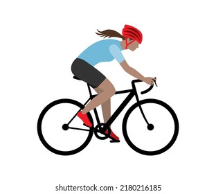 Female cyclist riding a race bike, vector illustration.