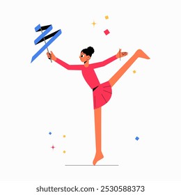 Female dancer in flat vector illustration symbolizing dance, grace, and celebration, isolated on white background