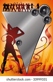 Female dancer in front of an abstract summer city backround