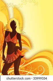 Female dancer in front of an abstract summer backround in warm colours.