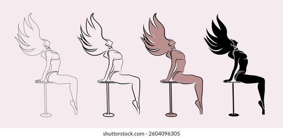 Female dancer in a sensual pose in a set of 4 different styles