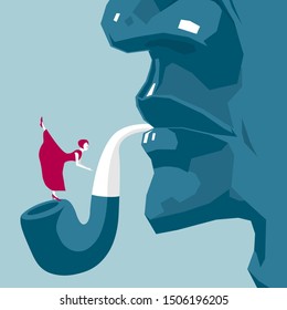 Female dancing on the pipe. Isolated on blue background.