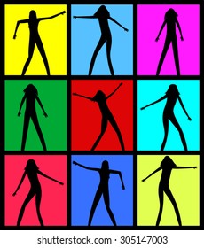 Female dancing silhouettes. Vector.